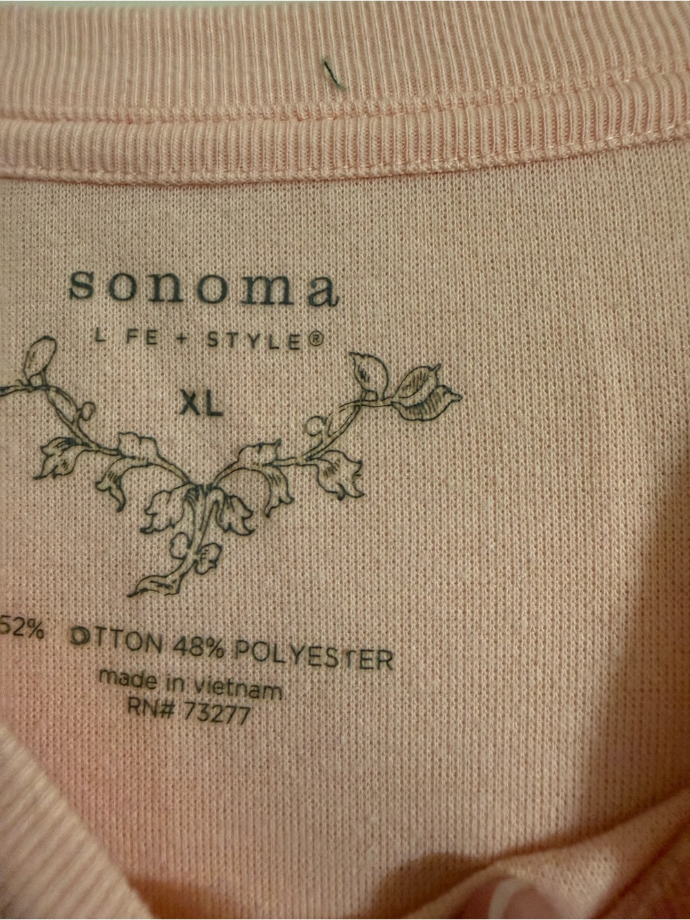 Sonoma Peach Floral Neckline XL Tee